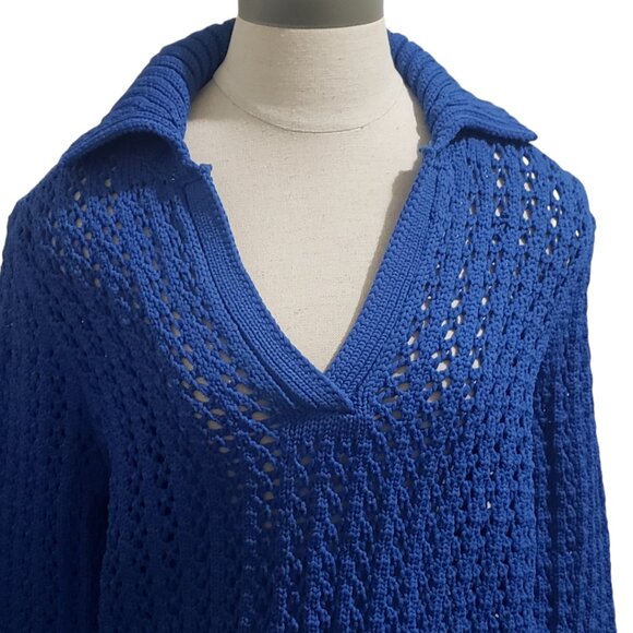 CT1948 MNG Mango Blue open Stitch Cropped Long Sleeve Sweater L - Picture 2 of 7